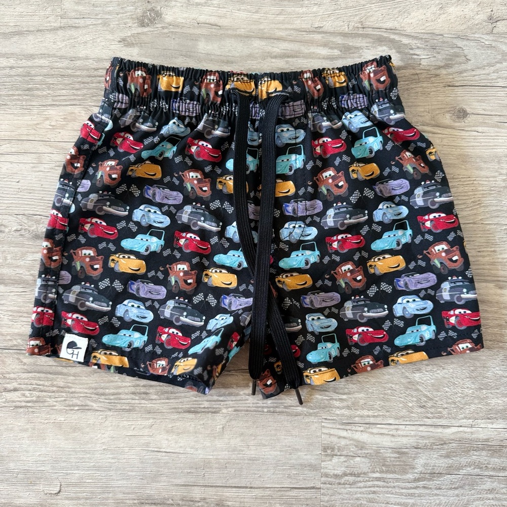 George Kids Cartoon Car Print Shorts - Black and Multicolor